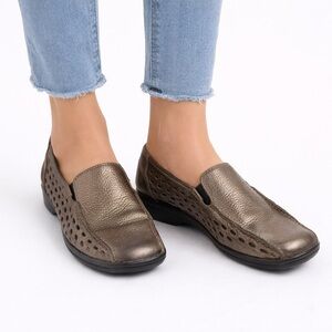 Rieker Bronze Metallic Leather Comfort Loafers EU 39 US 8 Slip On Shoes
